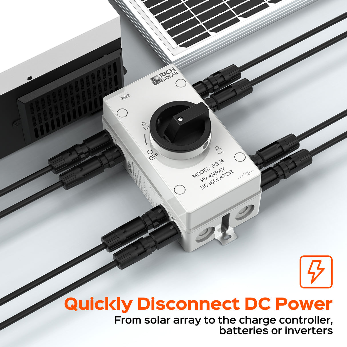 Rich Solar Solar PV DC Quick Disconnect Switch | Solar Array DC Quick Disconnect Switch | 1500 Volt 55 Amp | 4 Pole 2 Strings - Image 4