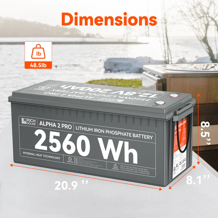 Rich Solar Alpha 2 PRO LiFePO4 12 Volt Lithium Battery (2,560Wh)