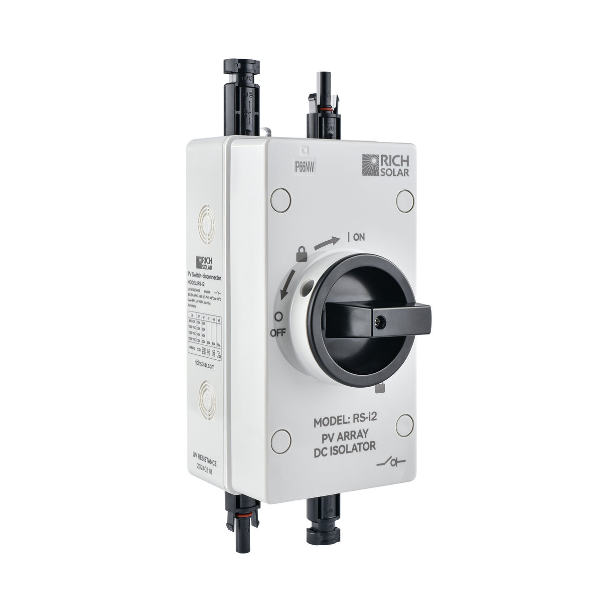 Rich Solar Solar PV DC Quick Disconnect Switch | Solar Array DC Quick Disconnect Switch | 1500 Volt 55 Amp | 2 Pole 1 String - Image 2