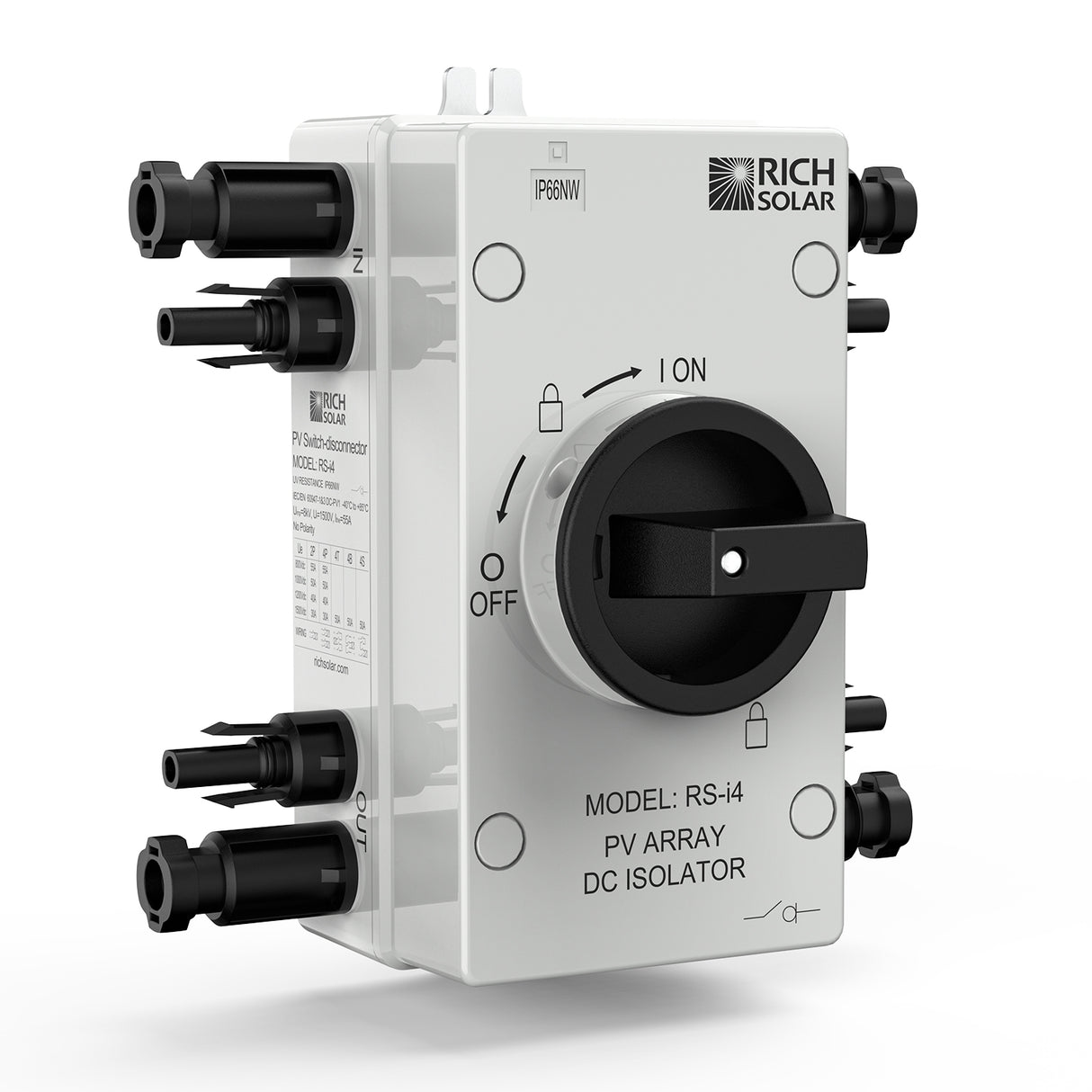 Rich Solar Solar PV DC Quick Disconnect Switch | Solar Array DC Quick Disconnect Switch | 1500 Volt 55 Amp | 4 Pole 2 Strings - Image 2