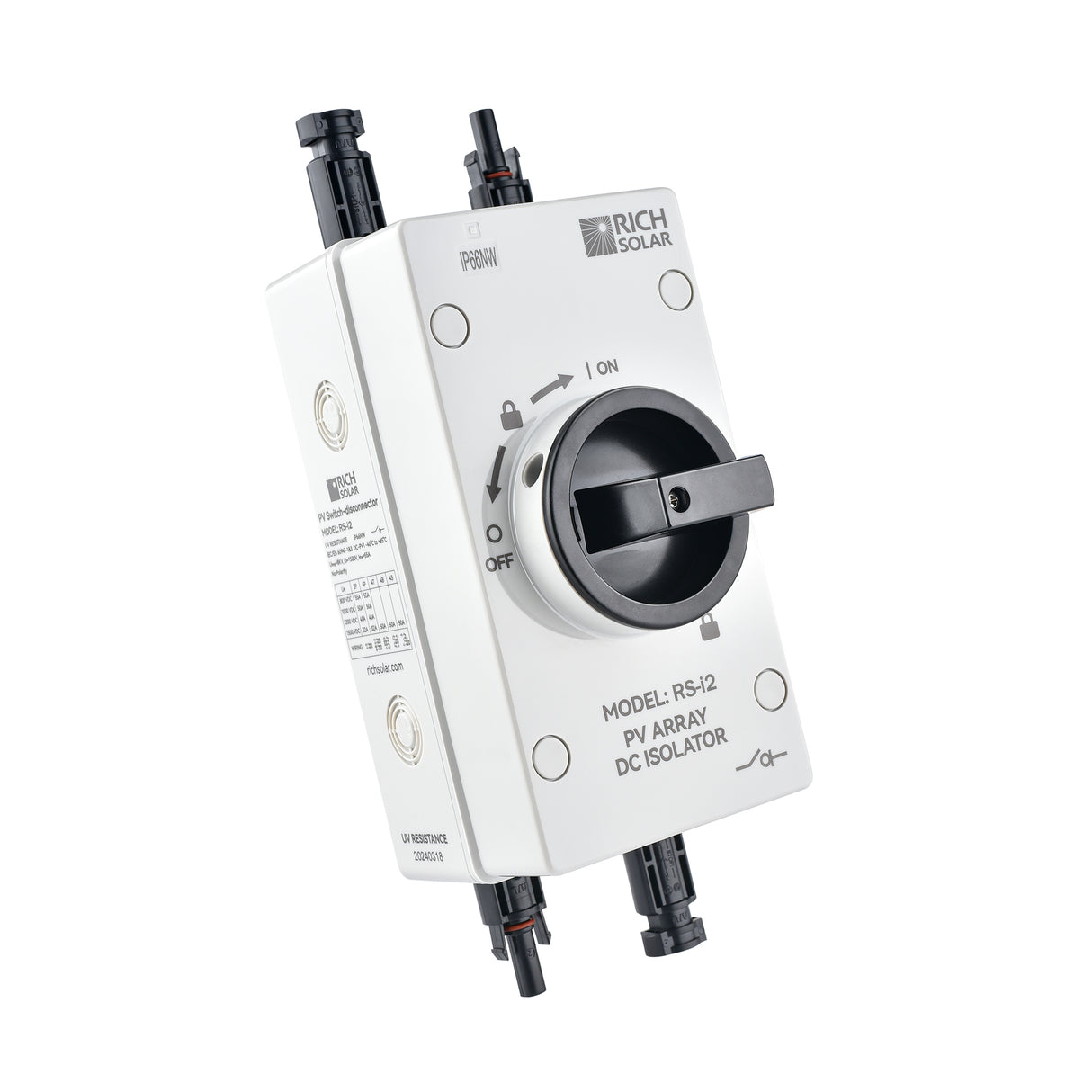 Rich Solar Solar PV DC Quick Disconnect Switch | Solar Array DC Quick Disconnect Switch | 1500 Volt 55 Amp | 2 Pole 1 String - Image 4